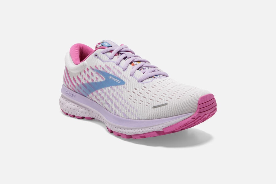 Brooks Running Shoes Womens White/Pink/Blue - Ghost 13 Road - 7580-CBGVU